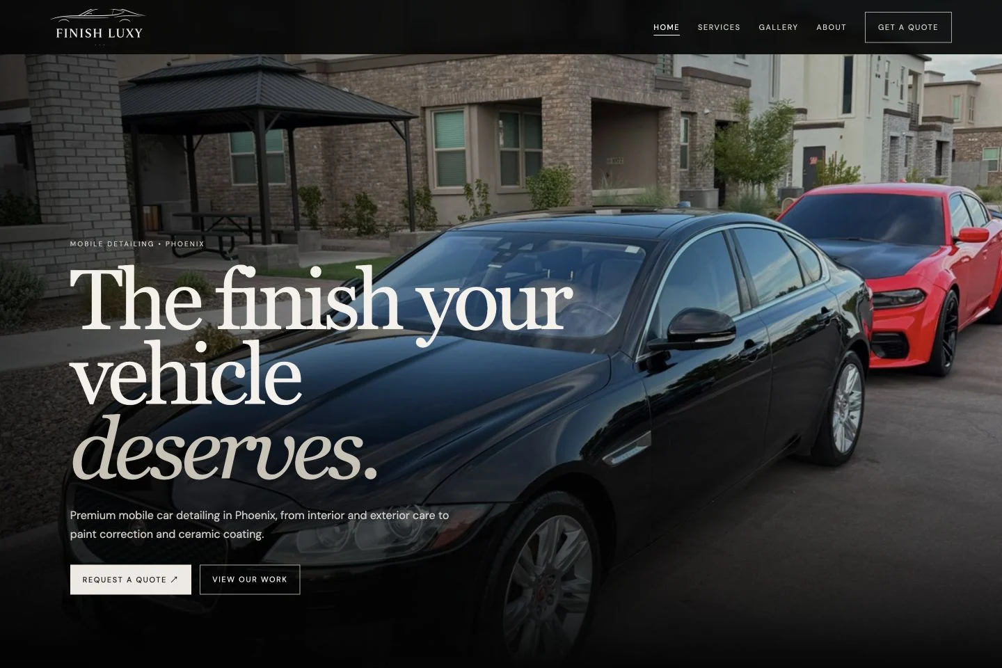 Finish Luxy client website homepage with automotive imagery, navigation and quote inquiry actions